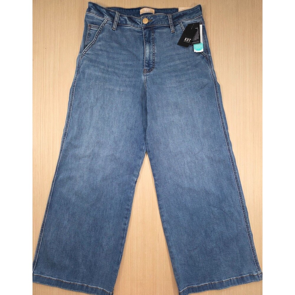 KUT from the Kloth Women’s Meg High Rise Wide-Leg Indigo Wash Stretch Jeans 10